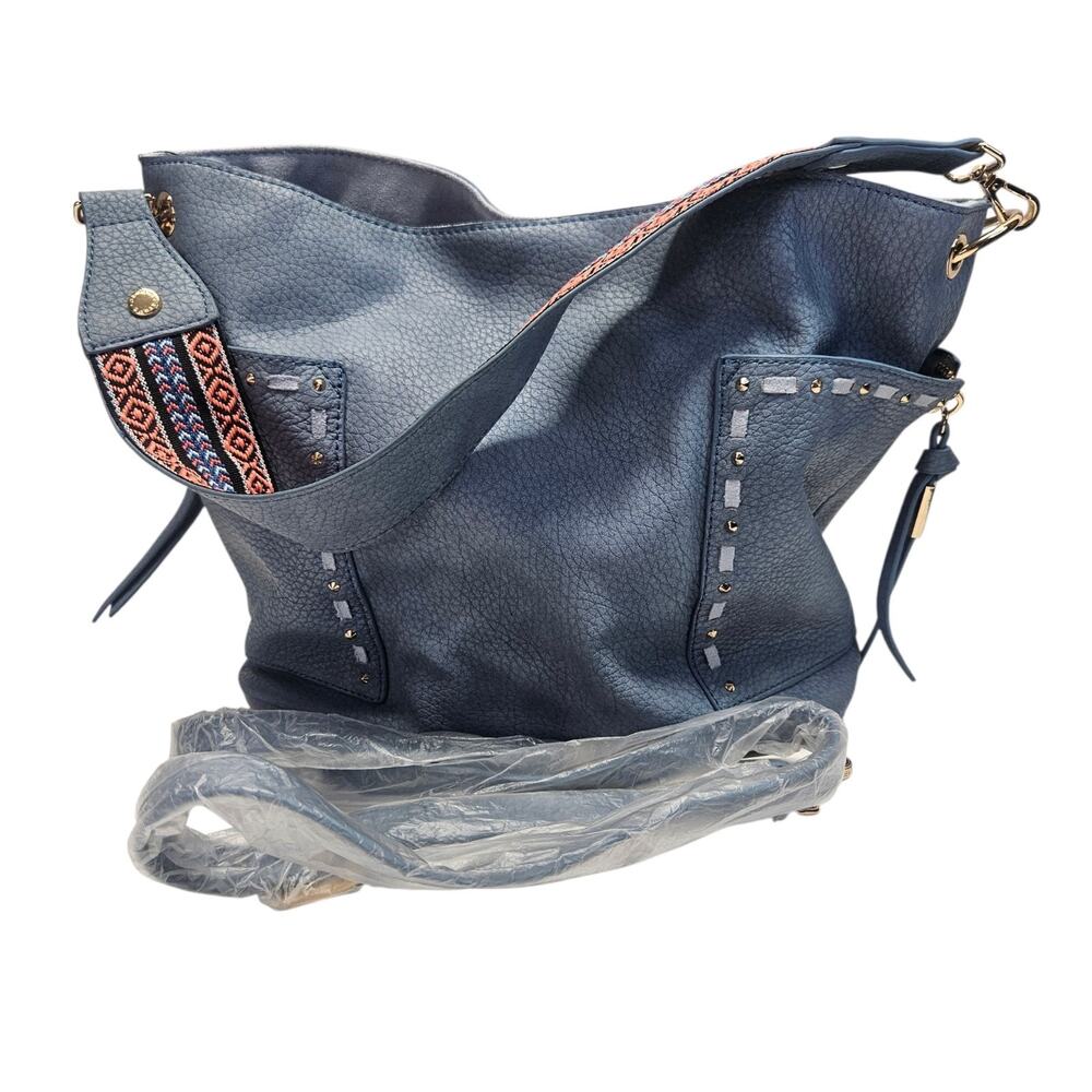 Nwot Steve Madden Blue Leather Hobo Crossbody Shoulder Bag Tribal Aztec Strap